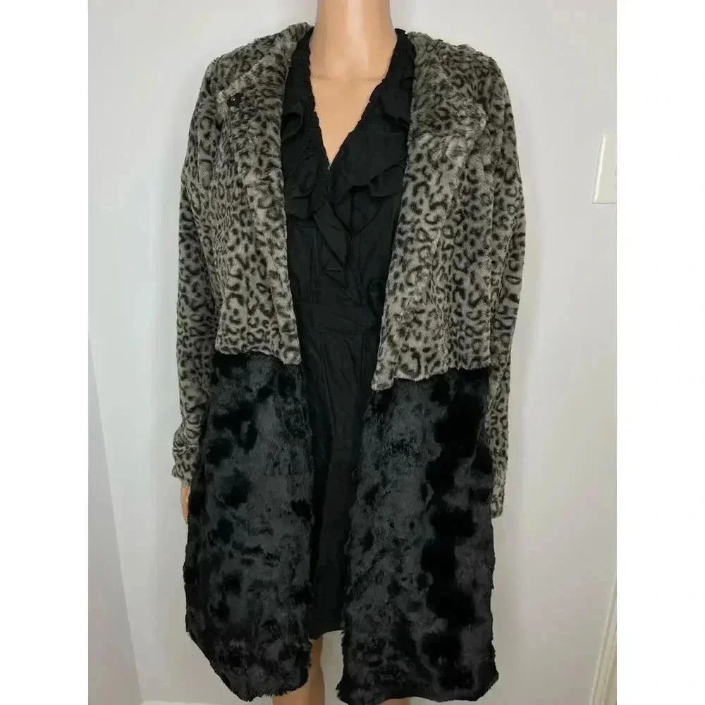 Fever colorblock Leopard Faux Fur Coat size M NWT - Picture 5 of 12